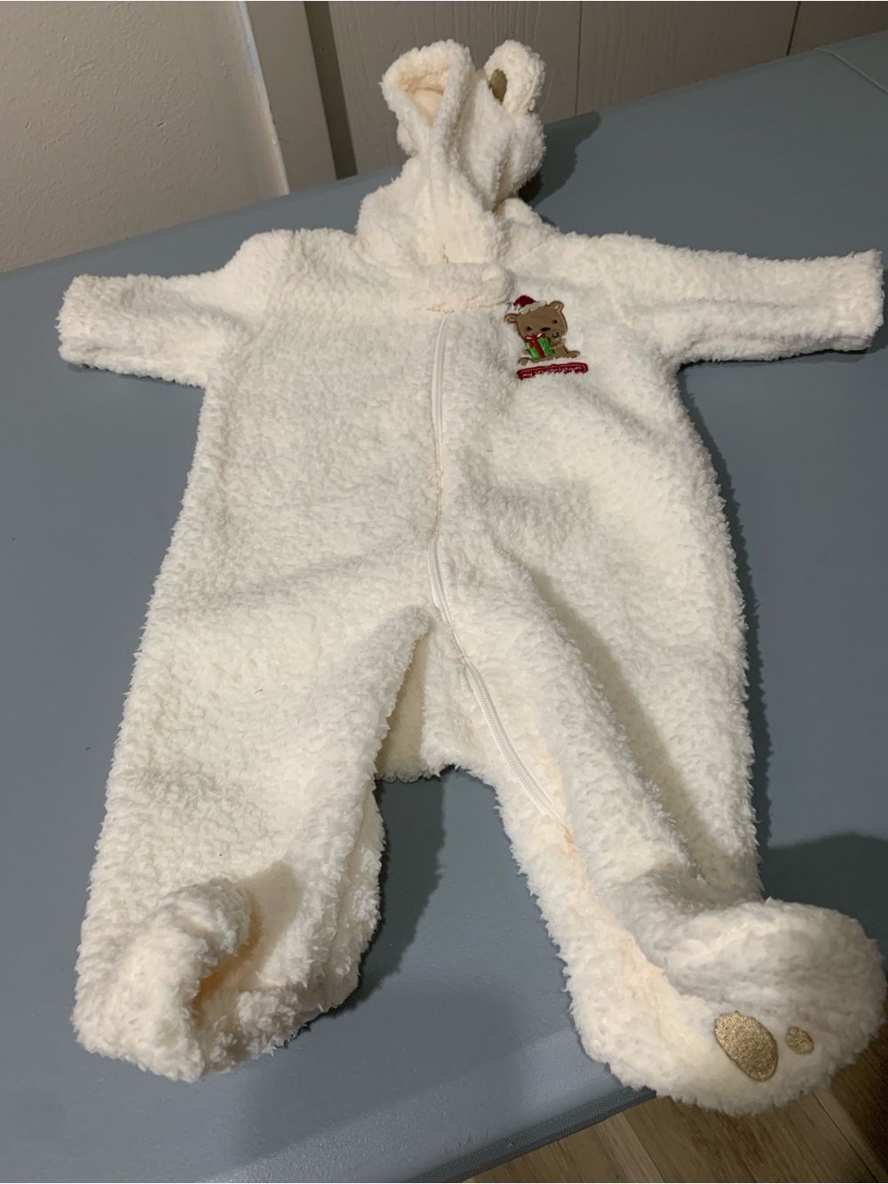 Cartier Cream Sherpa Baby Footed One-Piece with Hood